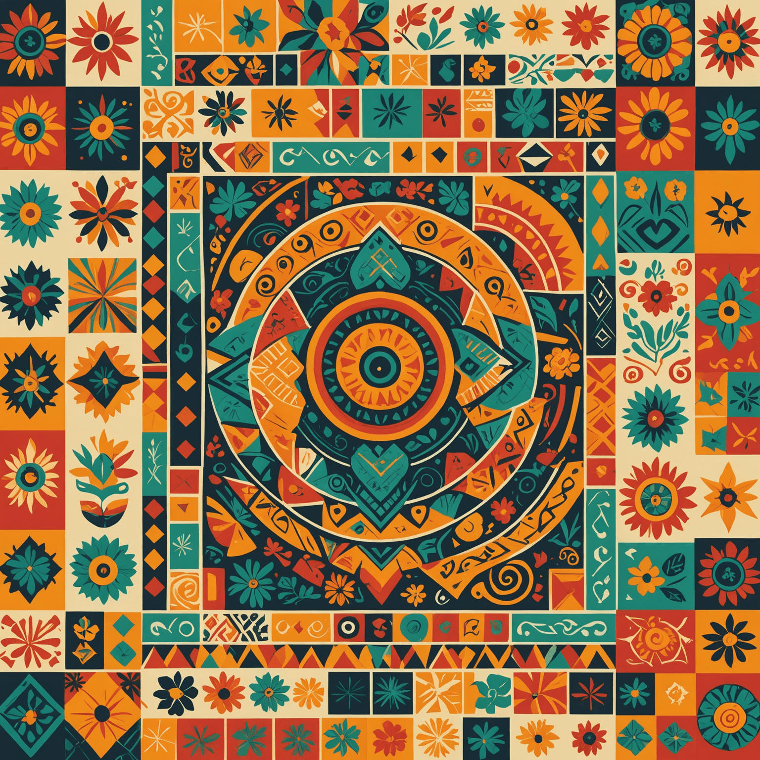 Collage de interfaces de usuario modernas con elementos de diseño mexicano, mostrando una fusión de colores vibrantes y patrones geométricos inspirados en el arte tradicional mexicano